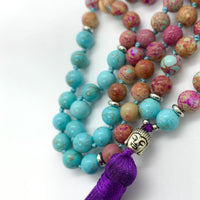 Amjhor - Collier mala 108 perles jaspe et turquoise - My Shop Yoga