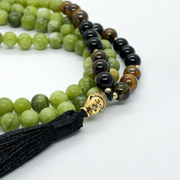 Raya- Collier mala 108 perles - Jade vert et Onyx noir - My Shop Yoga